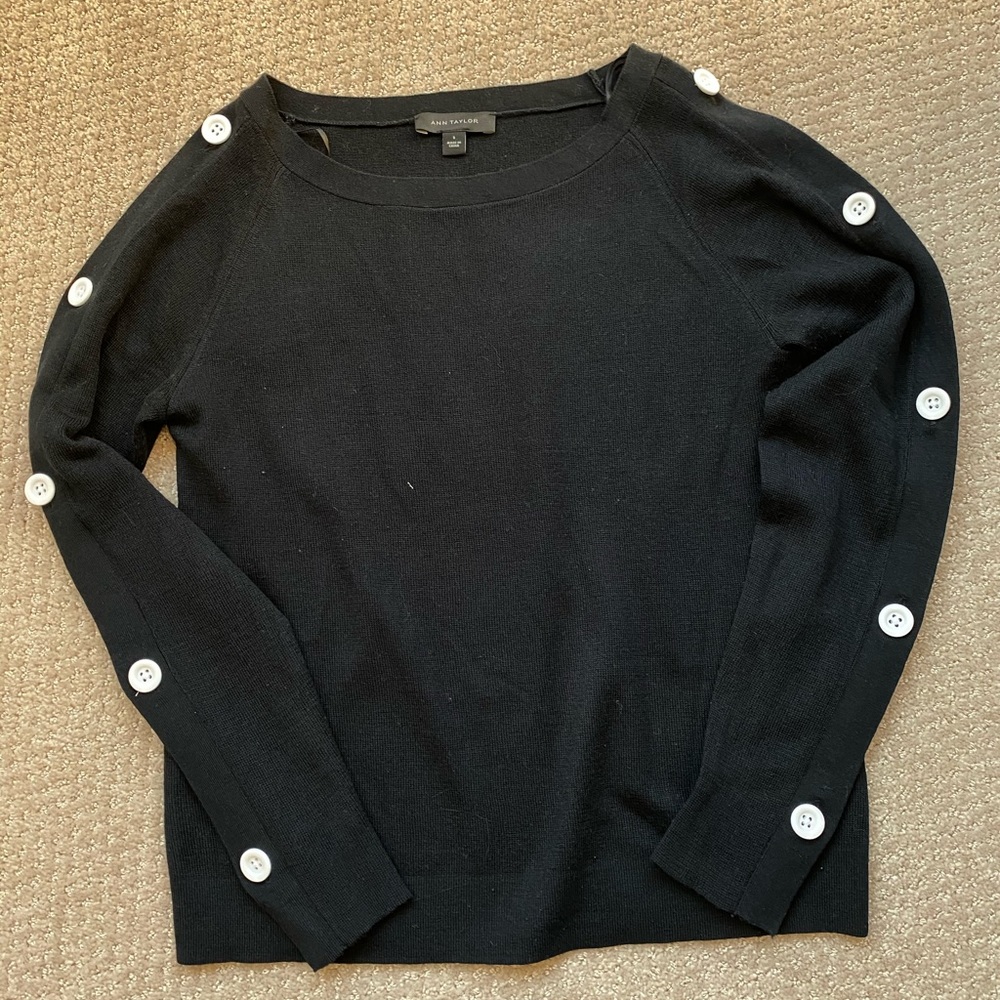 Ann Taylor black sweater & white button sleeves